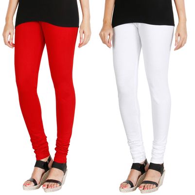 

HRINKAR RED WHITE Soft Cotton Lycra Plain leggings for girls combo Pack of 2 Size - L XL XXL - HLGCMB0136-XXL