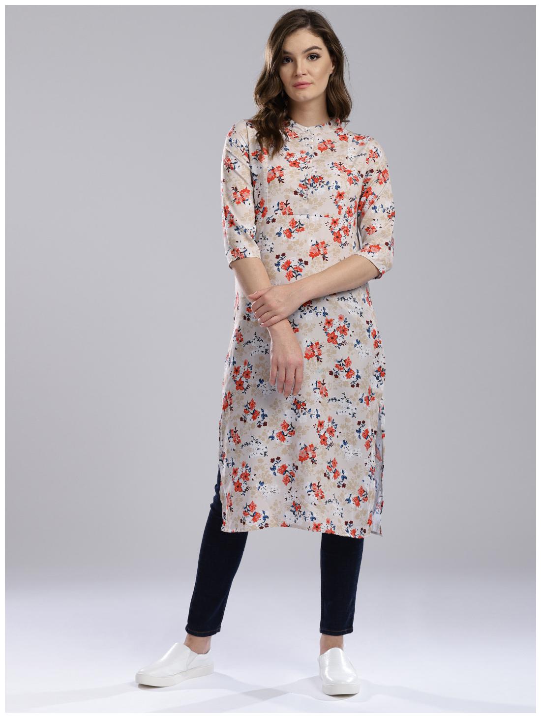 

Hubberholme Women Beige Floral Straight Kurta
