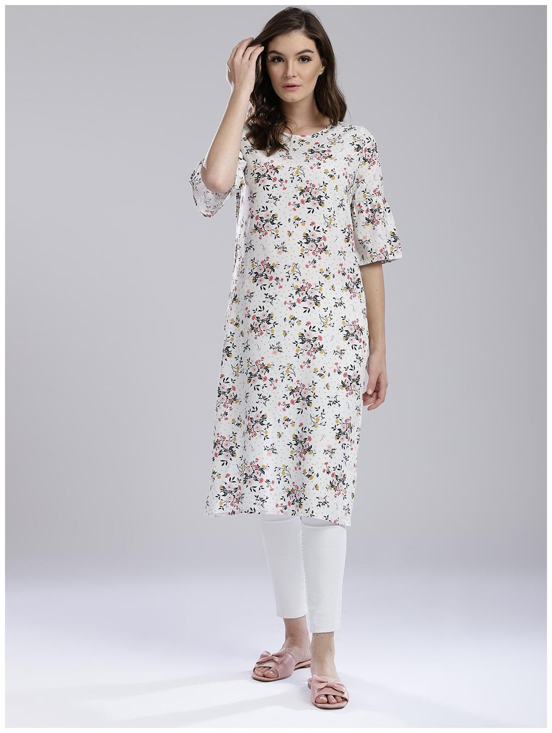 

Hubberholme Women White Floral Straight Kurta