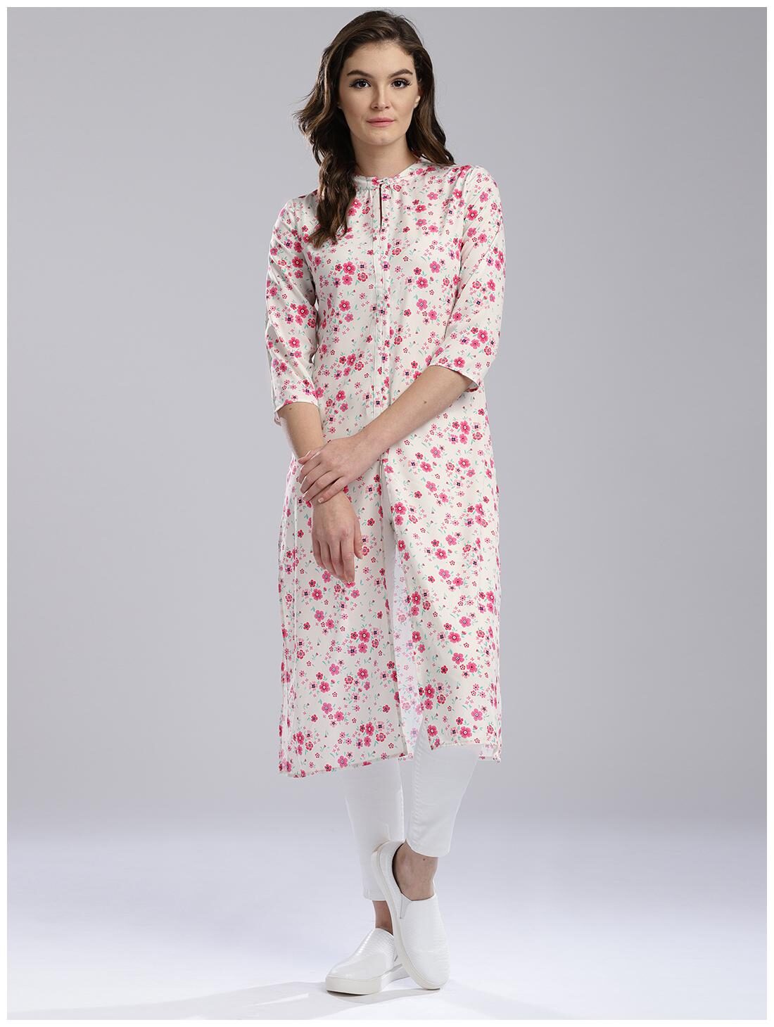 

Hubberholme Women Pink Floral Straight Kurta