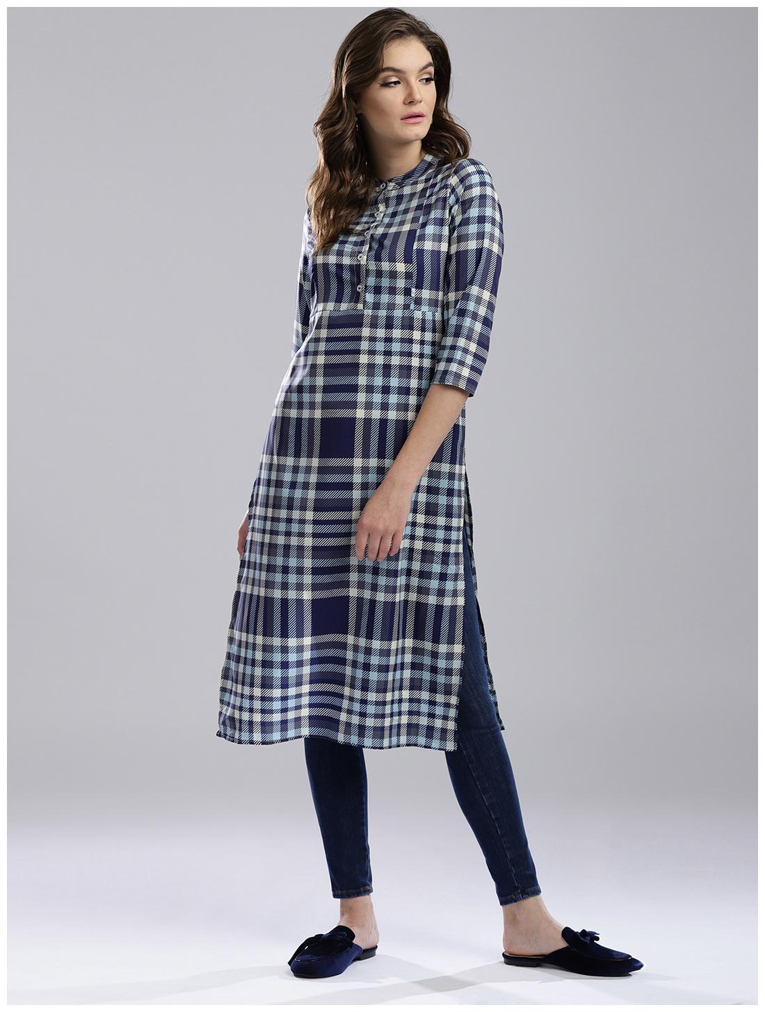 

Hubberholme Women Blue Printed Straight Kurta
