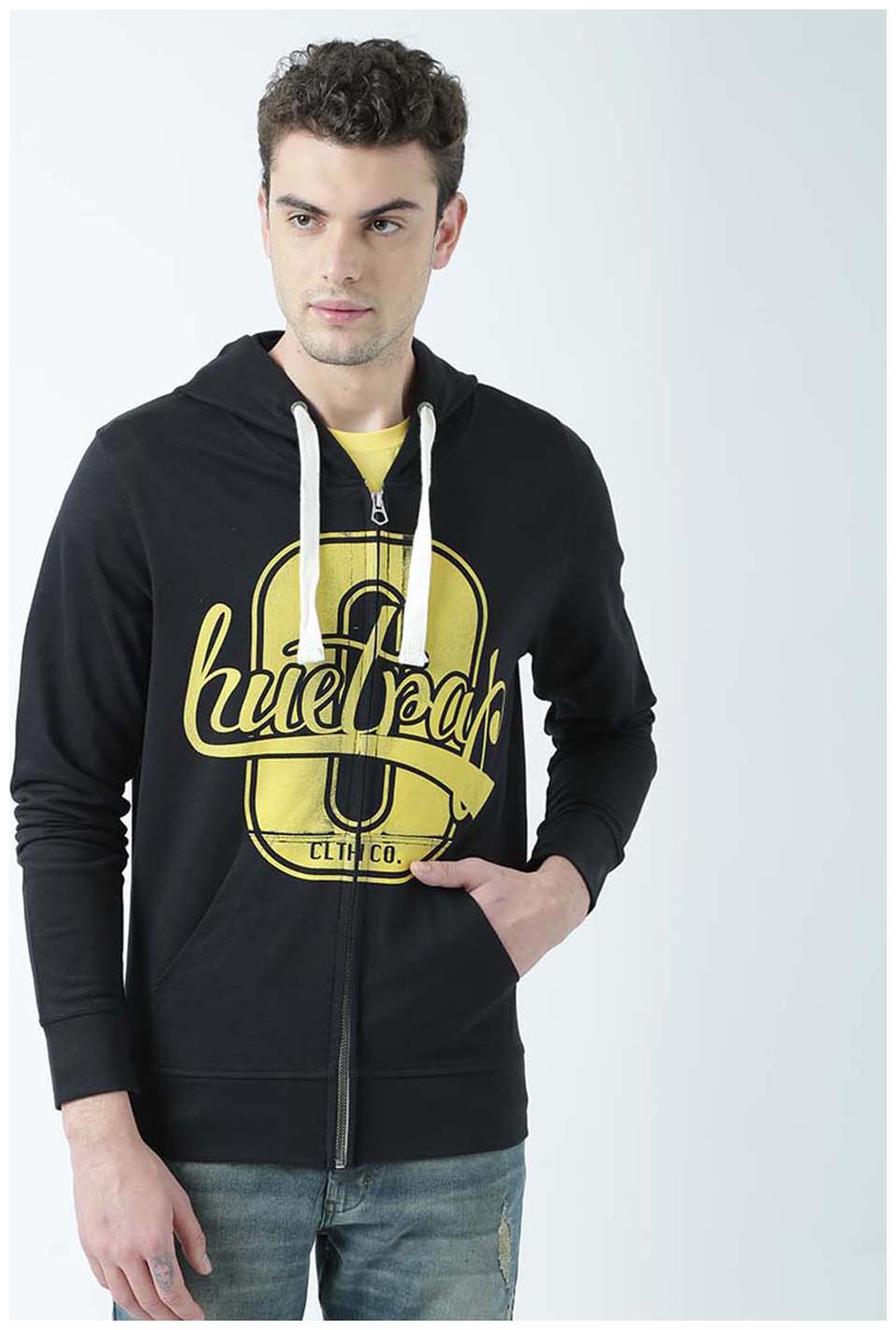 

Huetrap Men Black Hooded Sweatshirt
