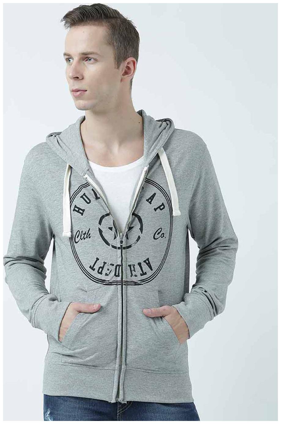

Huetrap Men Grey Hooded Sweatshirt