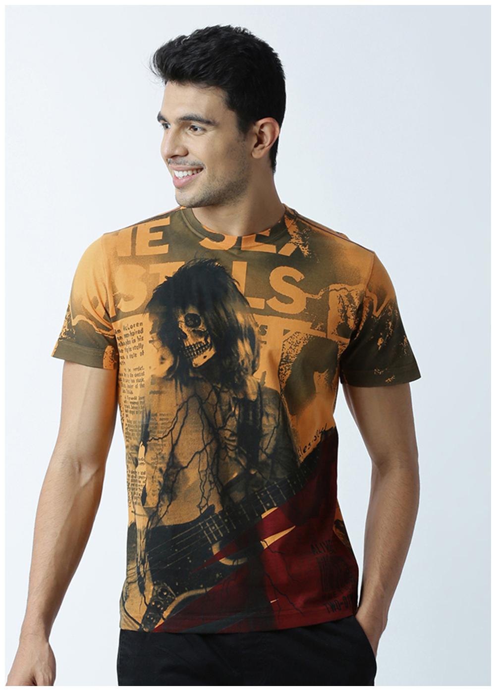 

Huetrap Men s Regular Fit Round Neck Printed T-Shirt - Orange