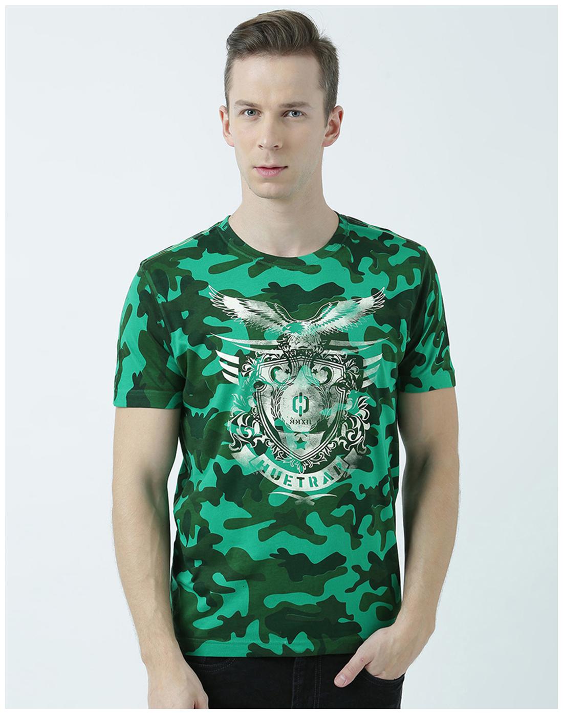 

Huetrap Men s Regular Fit Round Neck Printed T-Shirt - Green