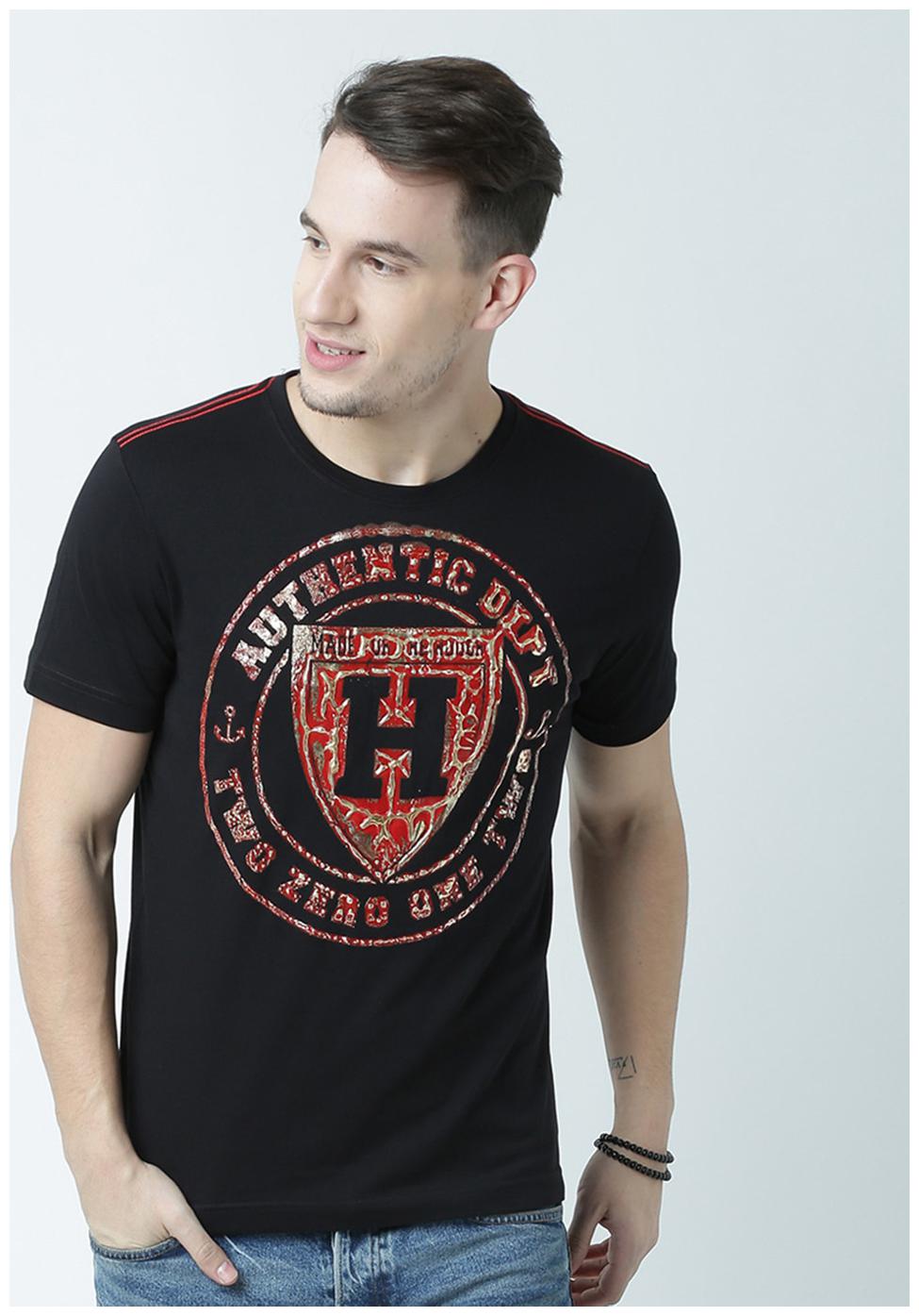 

Huetrap Men s Regular Fit Round Neck Printed T-Shirt - Black