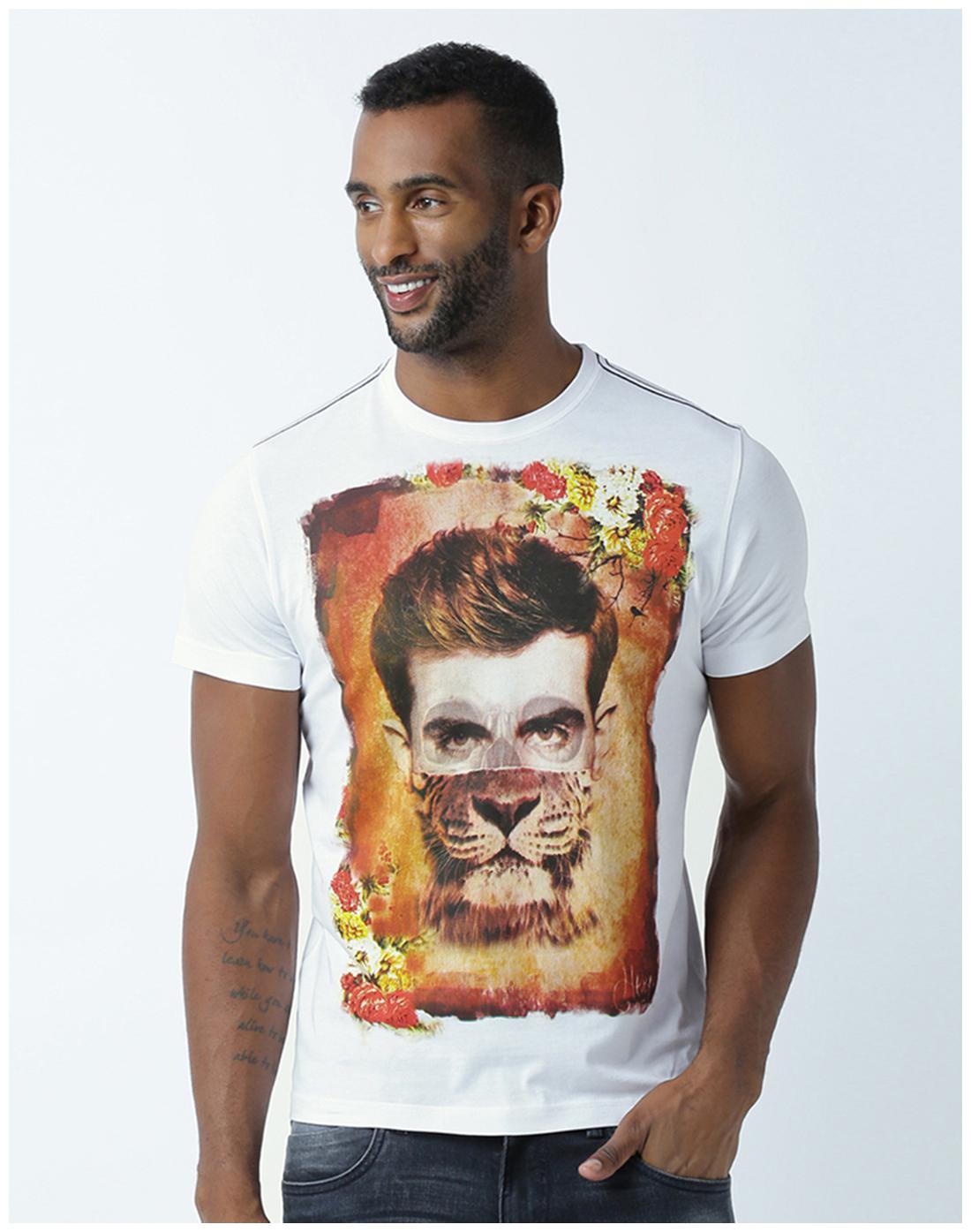 

Huetrap Men s Regular Fit Round Neck Printed T-Shirt - White