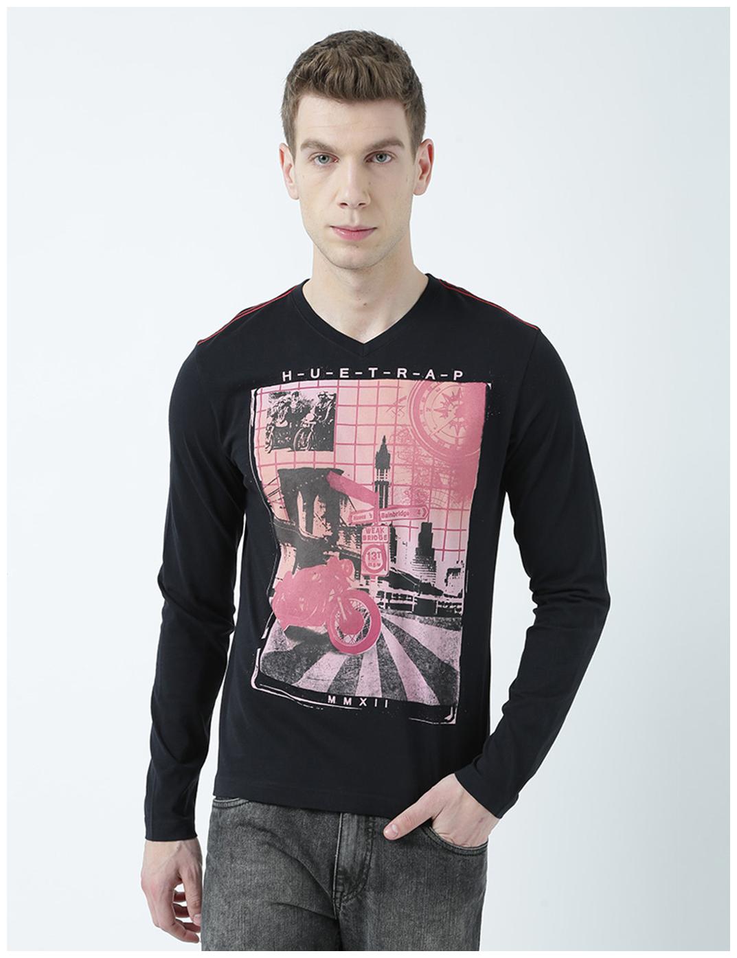 

Huetrap Men s Regular Fit Printed T-Shirt - Black