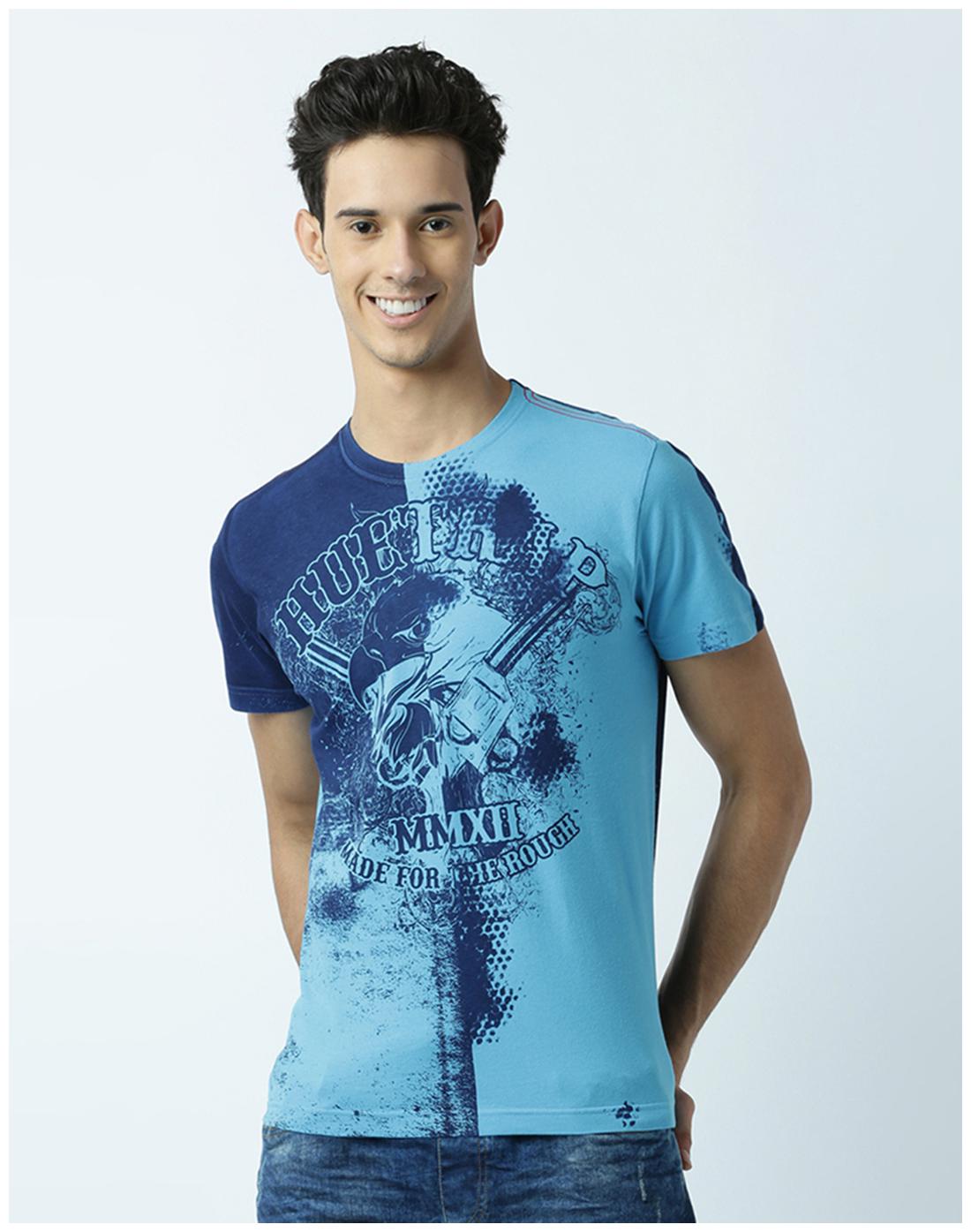 

Huetrap Men s Regular Fit Round Neck Printed T-Shirt - Blue