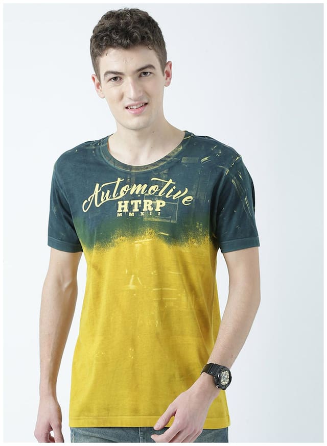Huetrap Men's Regular Fit Round Neck Printed T-Shirt - Yellow
