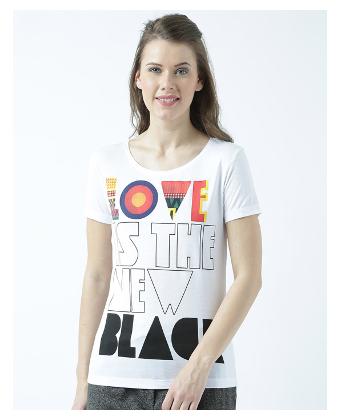 

Huetrap Women White Regular fit Round neck Polyester T shirt
