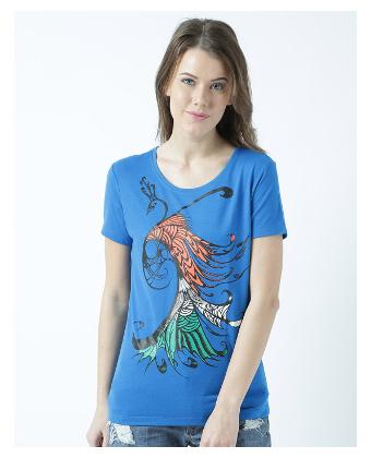 

Huetrap Women Blue Regular fit Boat neck Polyester T shirt