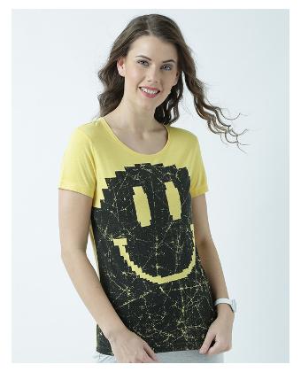 

Huetrap Women Yellow Regular fit Halter neck Polyester T shirt