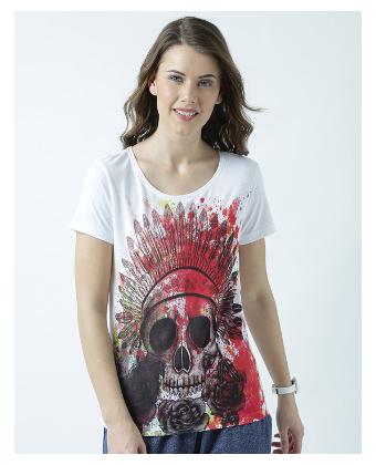 

Huetrap Women White Regular fit Boat neck Cotton T shirt