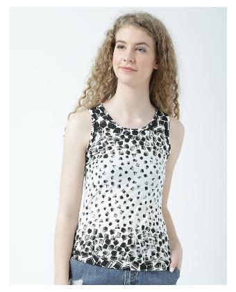 

Huetrap Women White Regular fit Round neck Polyester Tank top