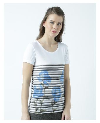 

Huetrap Women White Regular fit Round neck Polyester T shirt