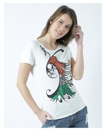 

Huetrap Women White Regular fit Round neck Cotton T shirt