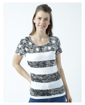 

Huetrap Women White Regular fit Round neck Polyester T shirt