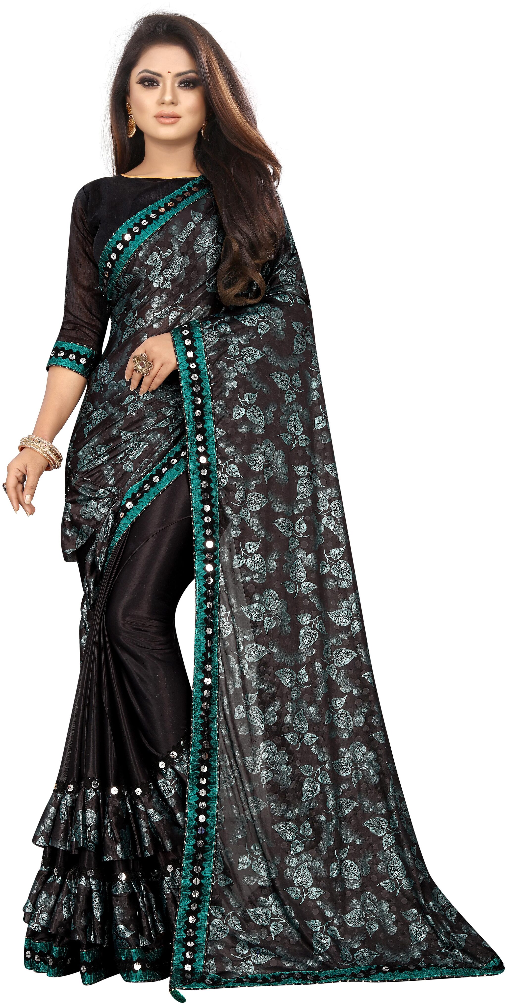 

Hutah Women Lycra Sarees Black