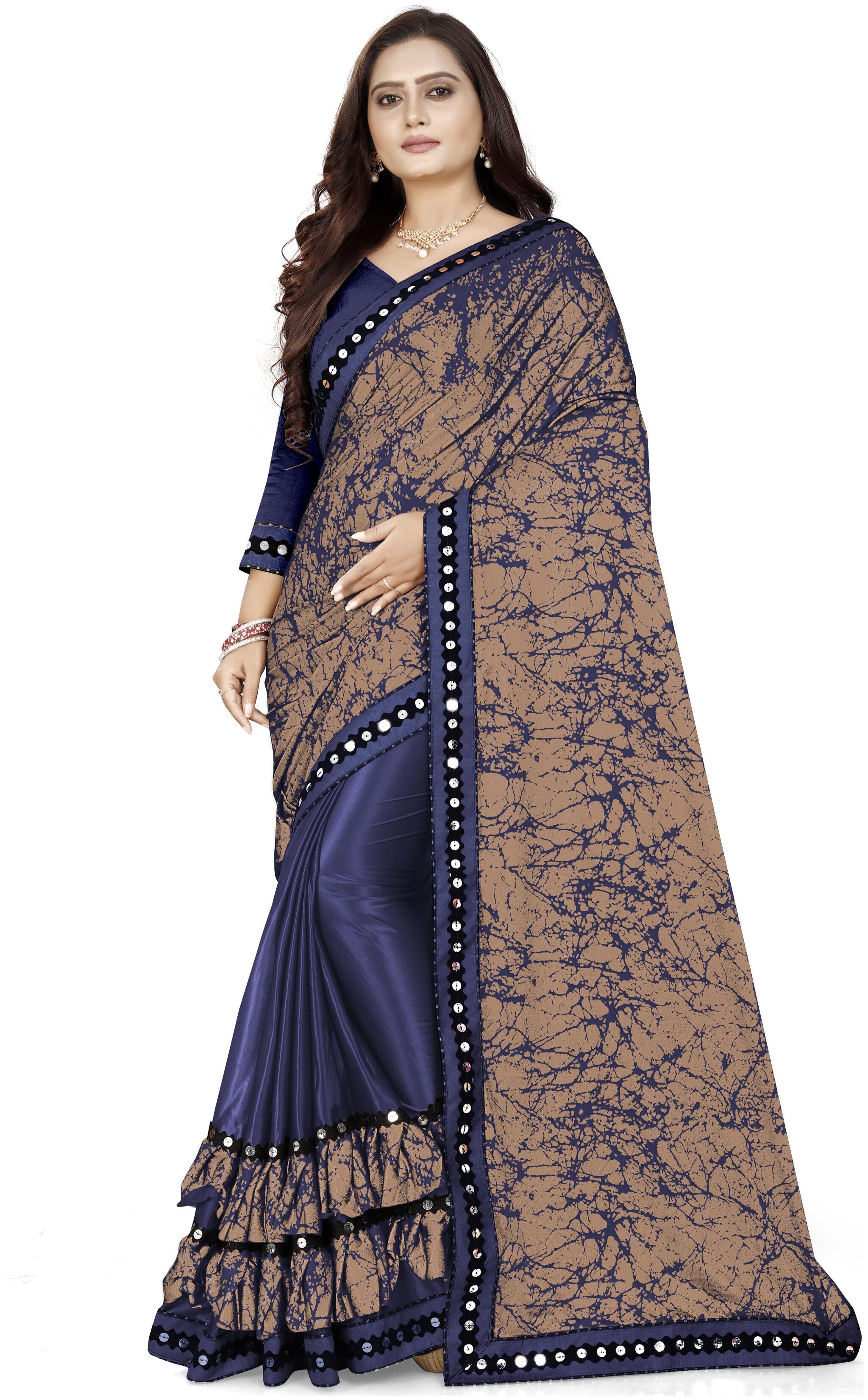 

Hutah Women s Blue Lycra Printed Saree