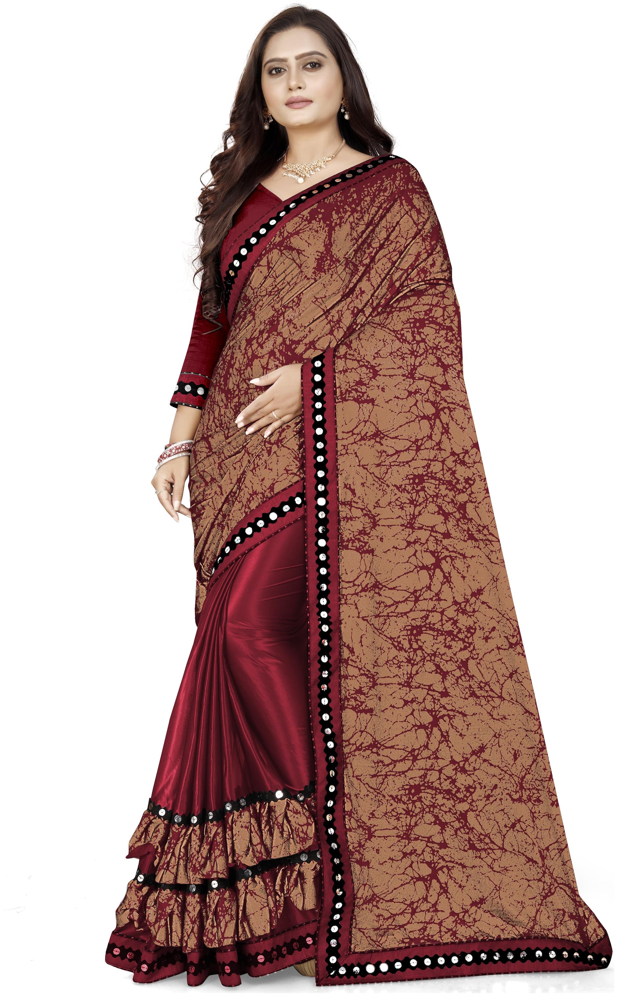

Hutah Women s Maroon Lycra Printed Saree