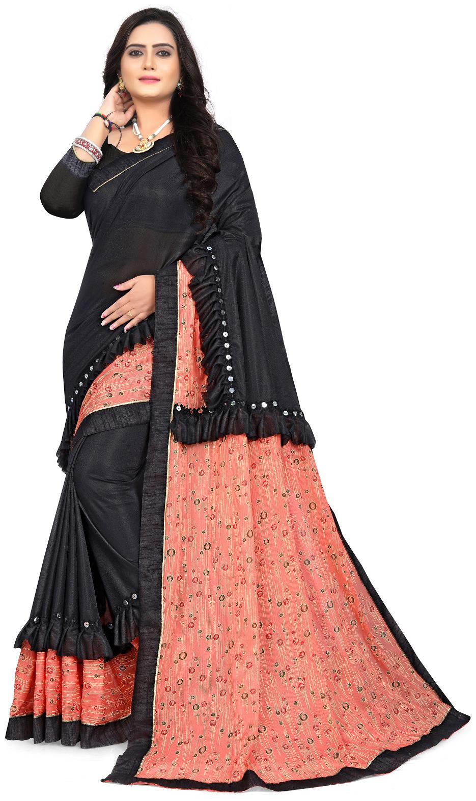 

Hutah Women Printed Bollywood Lycra Party Wear Saree (Orange Black)