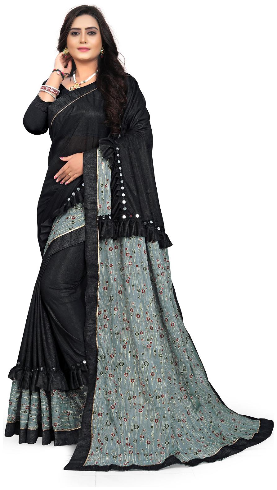 

Hutah Women Printed Bollywood Lycra Party Wear Saree (Grey Black)