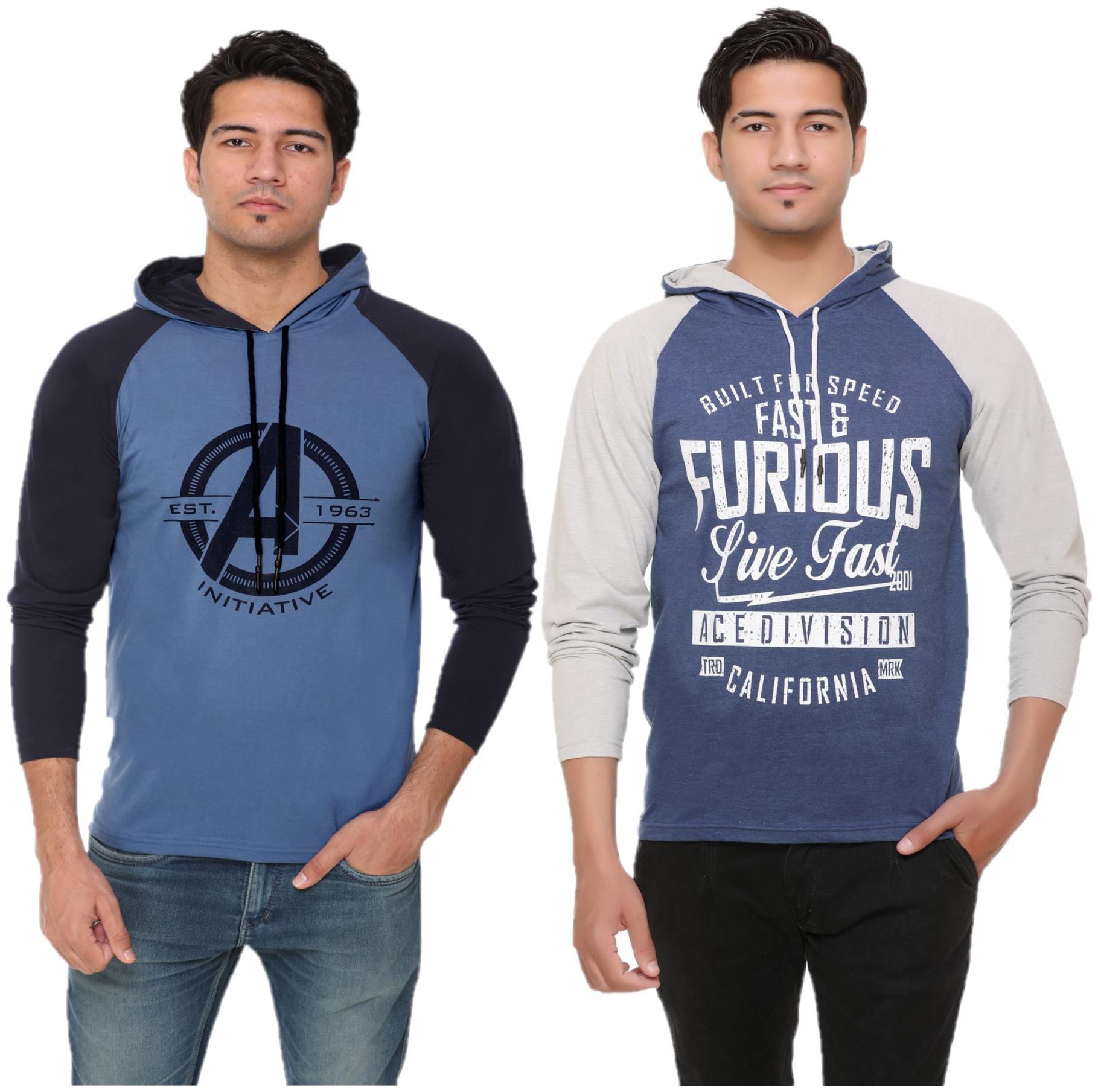 

HVBK Men Blue Regular fit Cotton Blend Hood T-Shirt - Pack Of 2