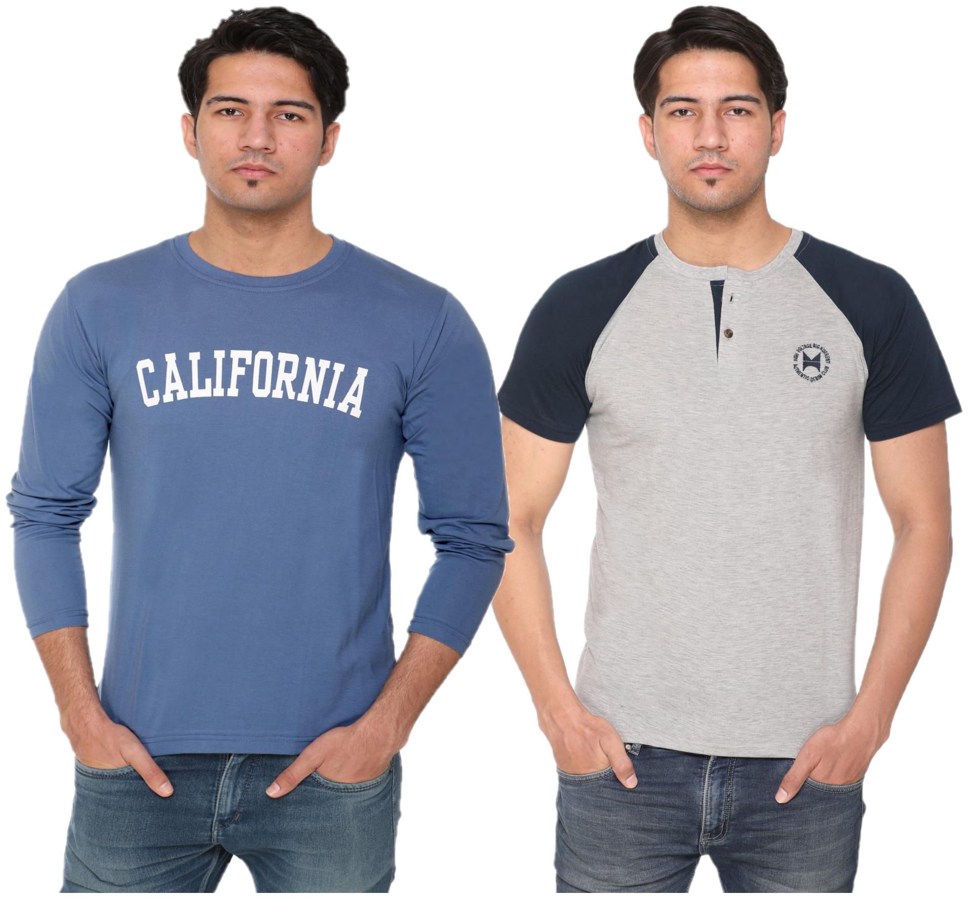 

HVBK Men Blue Grey Regular fit Cotton Blend Round neck T-Shirt - Pack Of 2