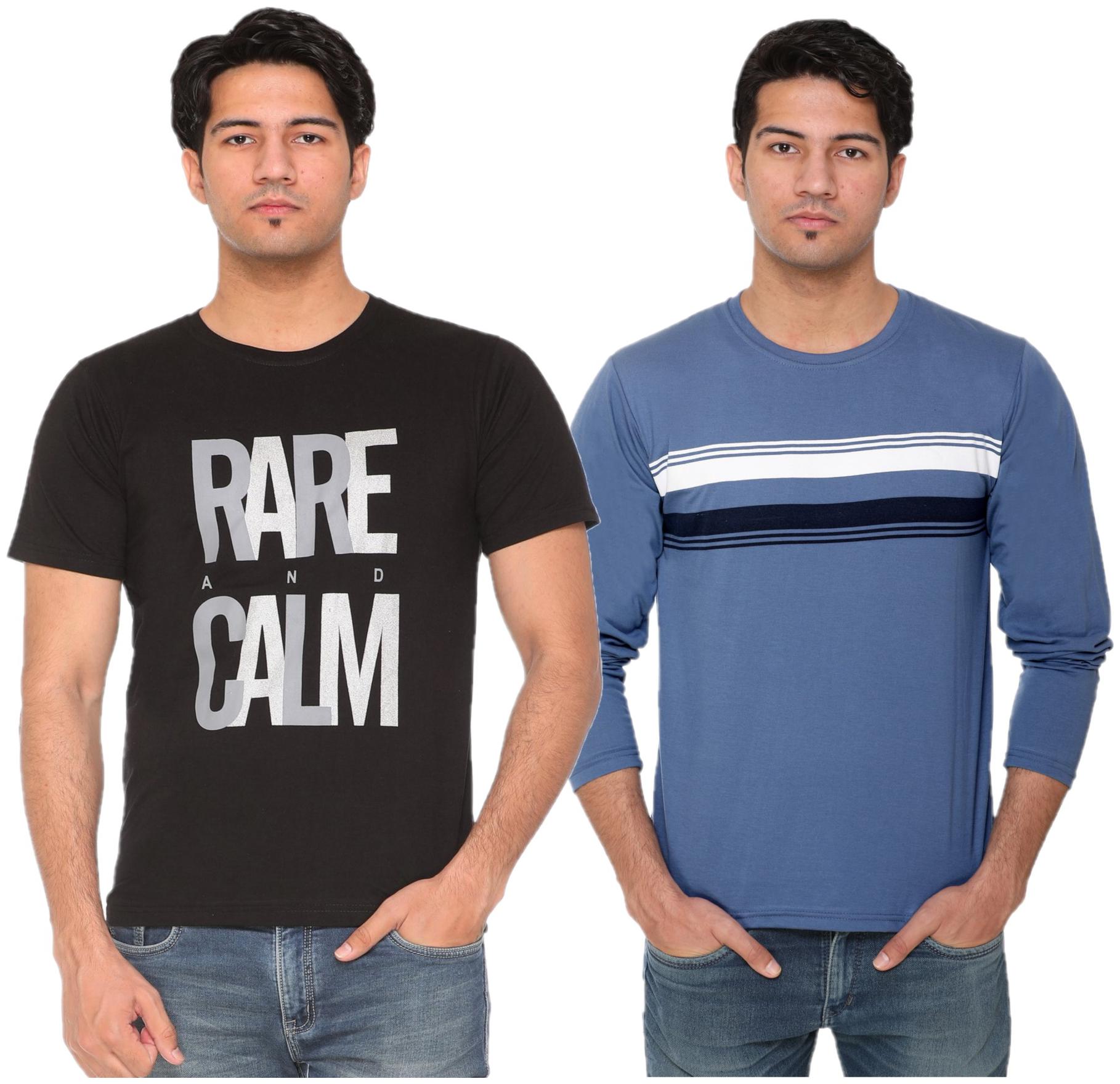 

HVBK Men Black Blue Regular fit Cotton Blend Round neck T-Shirt - Pack Of 2
