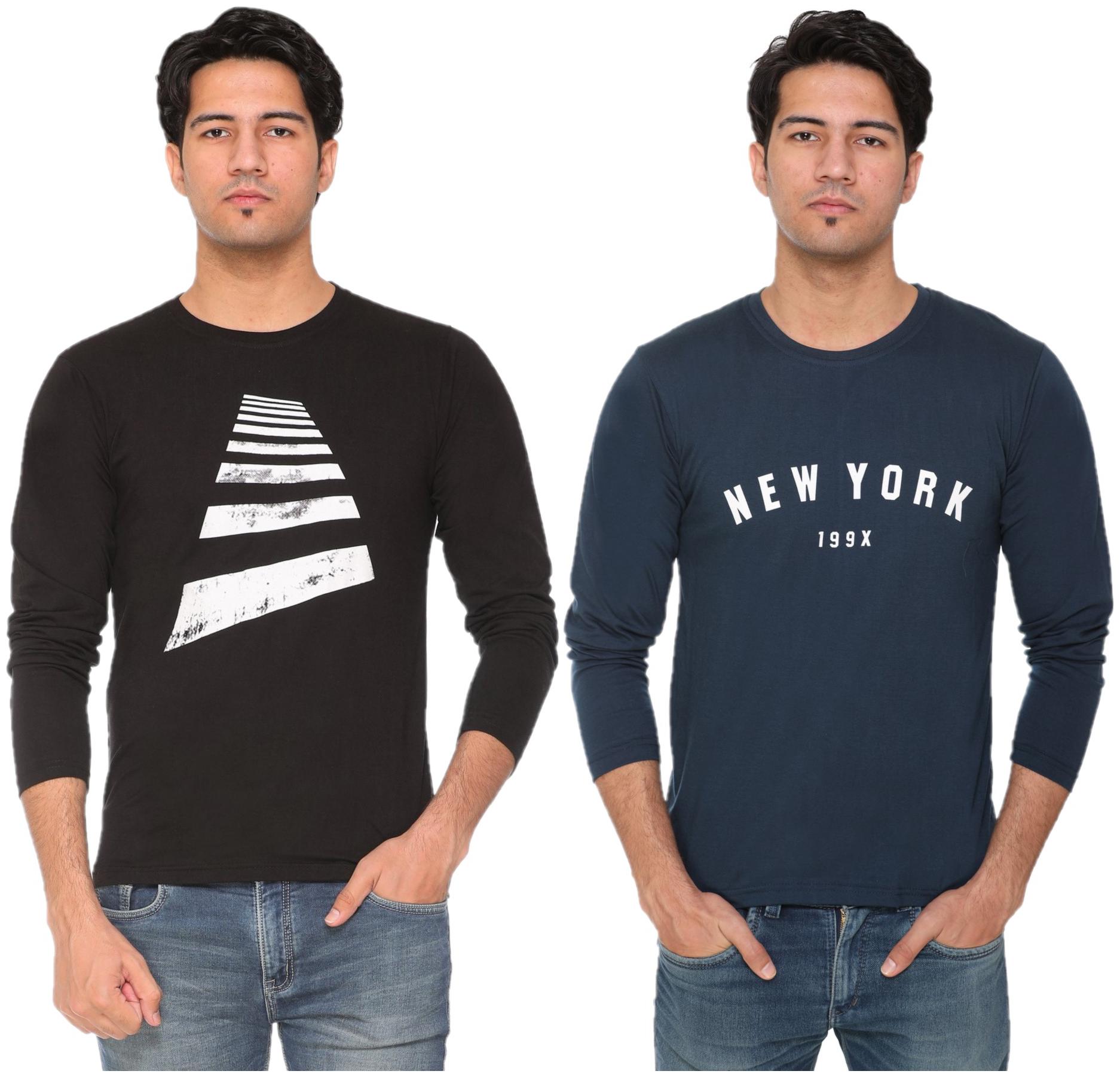 

HVBK Men Black Blue Regular fit Cotton Blend Round neck T-Shirt - Pack Of 2