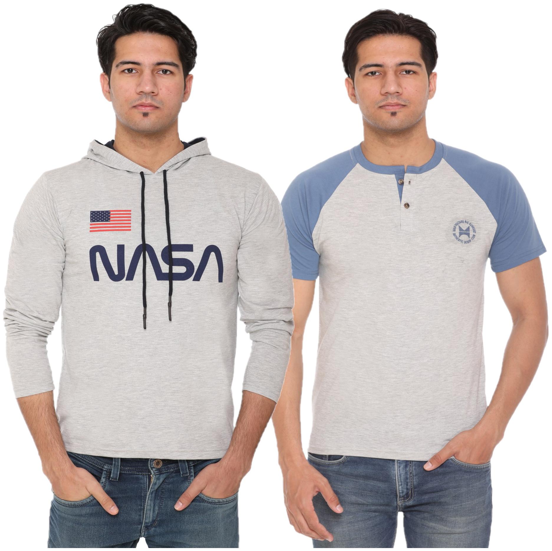 

HVBK Men Blue Grey Regular fit Cotton Blend Round neck T-Shirt - Pack Of 2