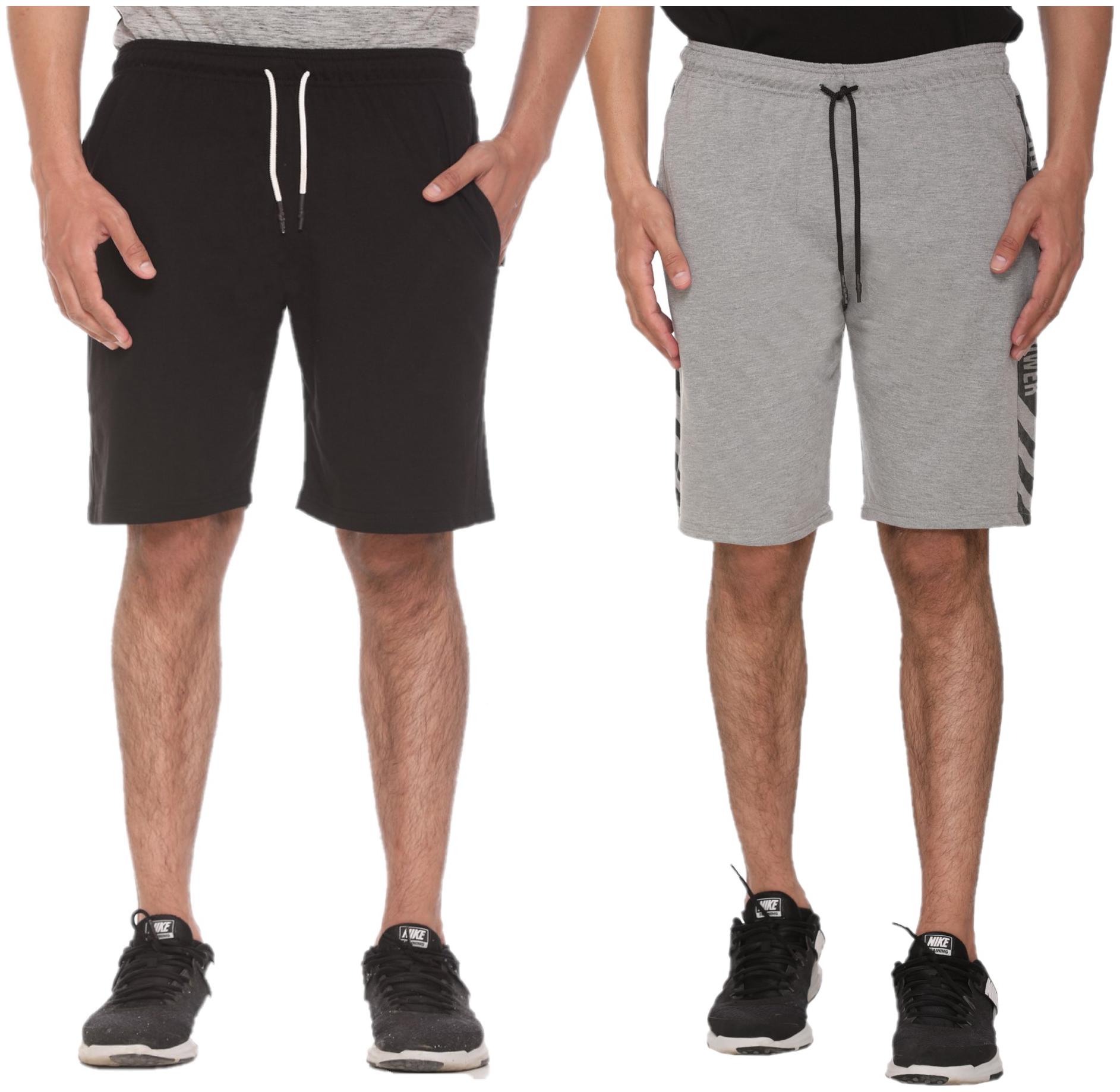 

HVBK Men Black Grey Regular Fit Regular Shorts