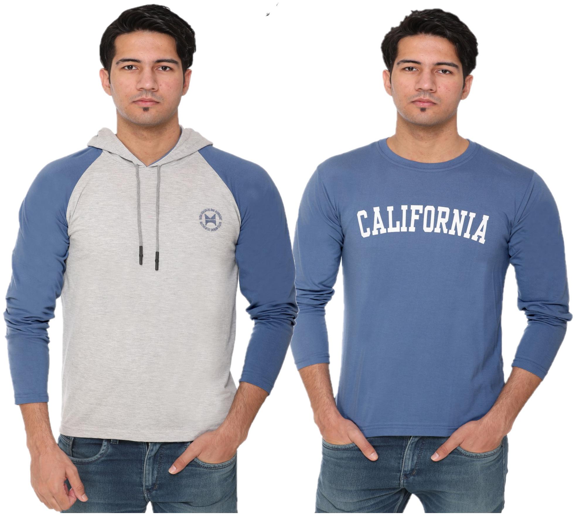

HVBK Men Blue Grey Regular fit Cotton Blend Round neck T-Shirt - Pack Of 2
