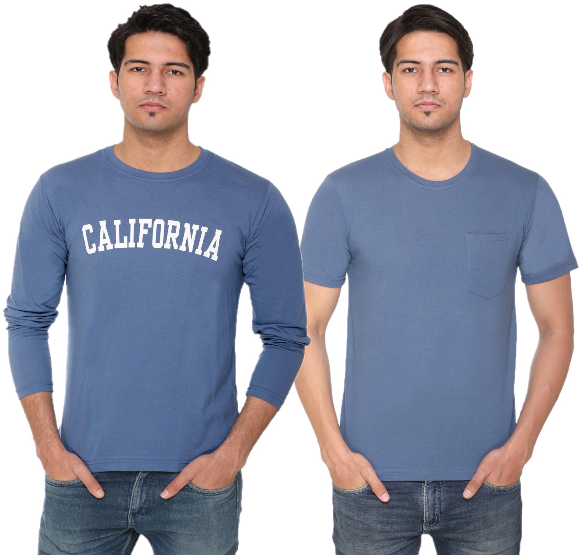 

HVBK Men Blue Regular fit Cotton Blend Round neck T-Shirt - Pack Of 2