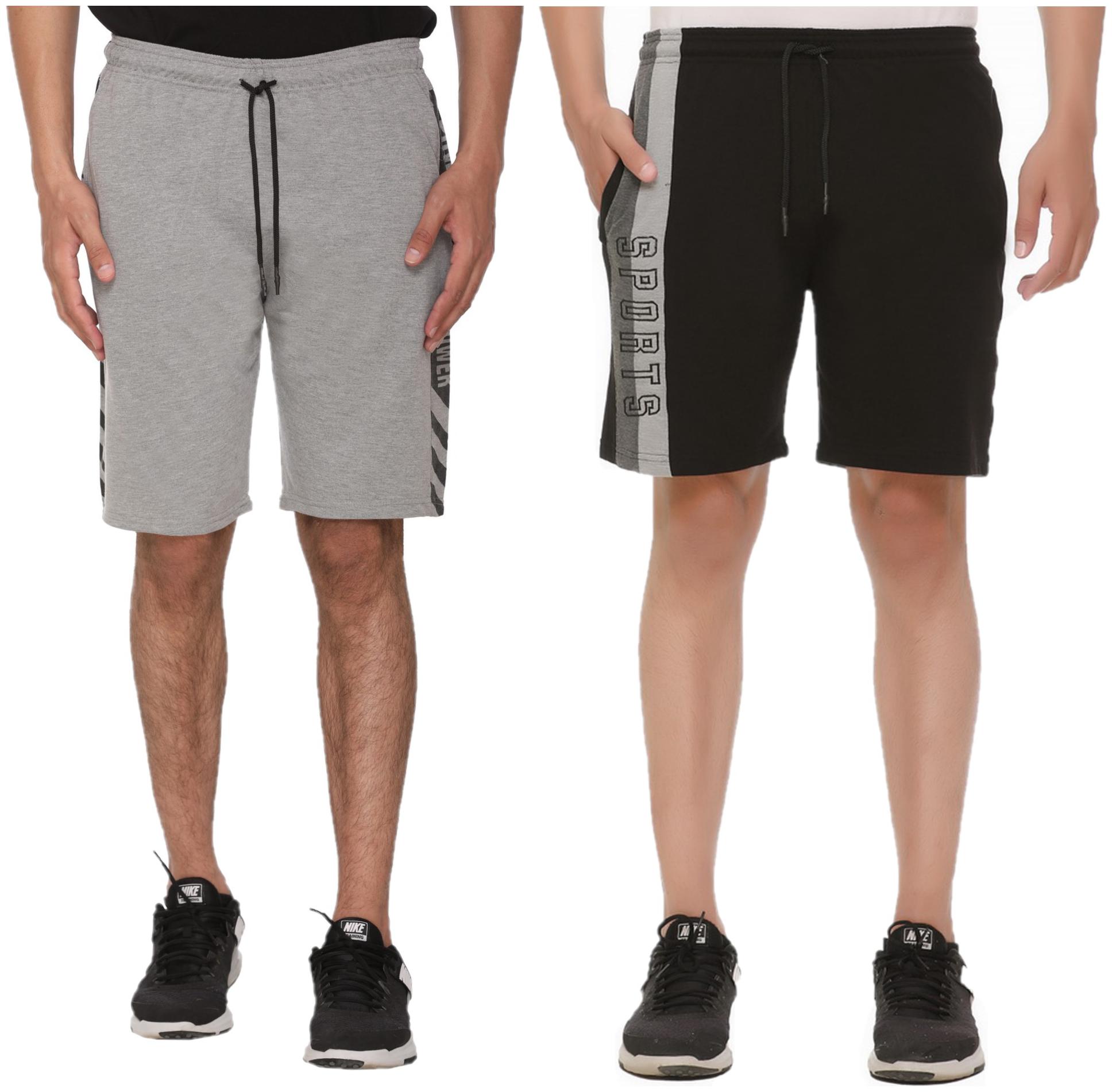 

HVBK Men Grey Black Regular Fit Regular Shorts