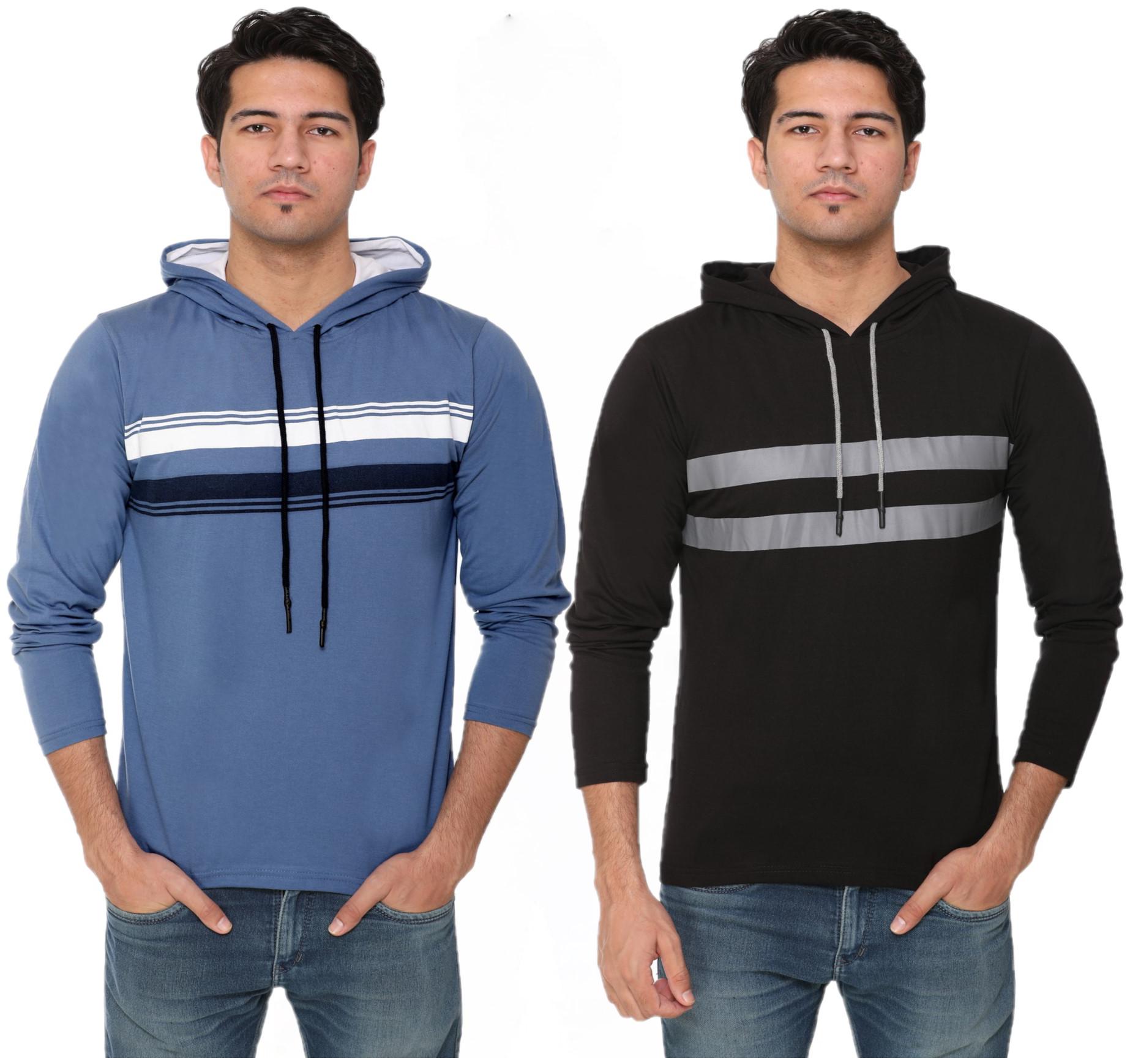 

HVBK Men Black Blue Regular fit Cotton Blend Hood T-Shirt - Pack Of 2