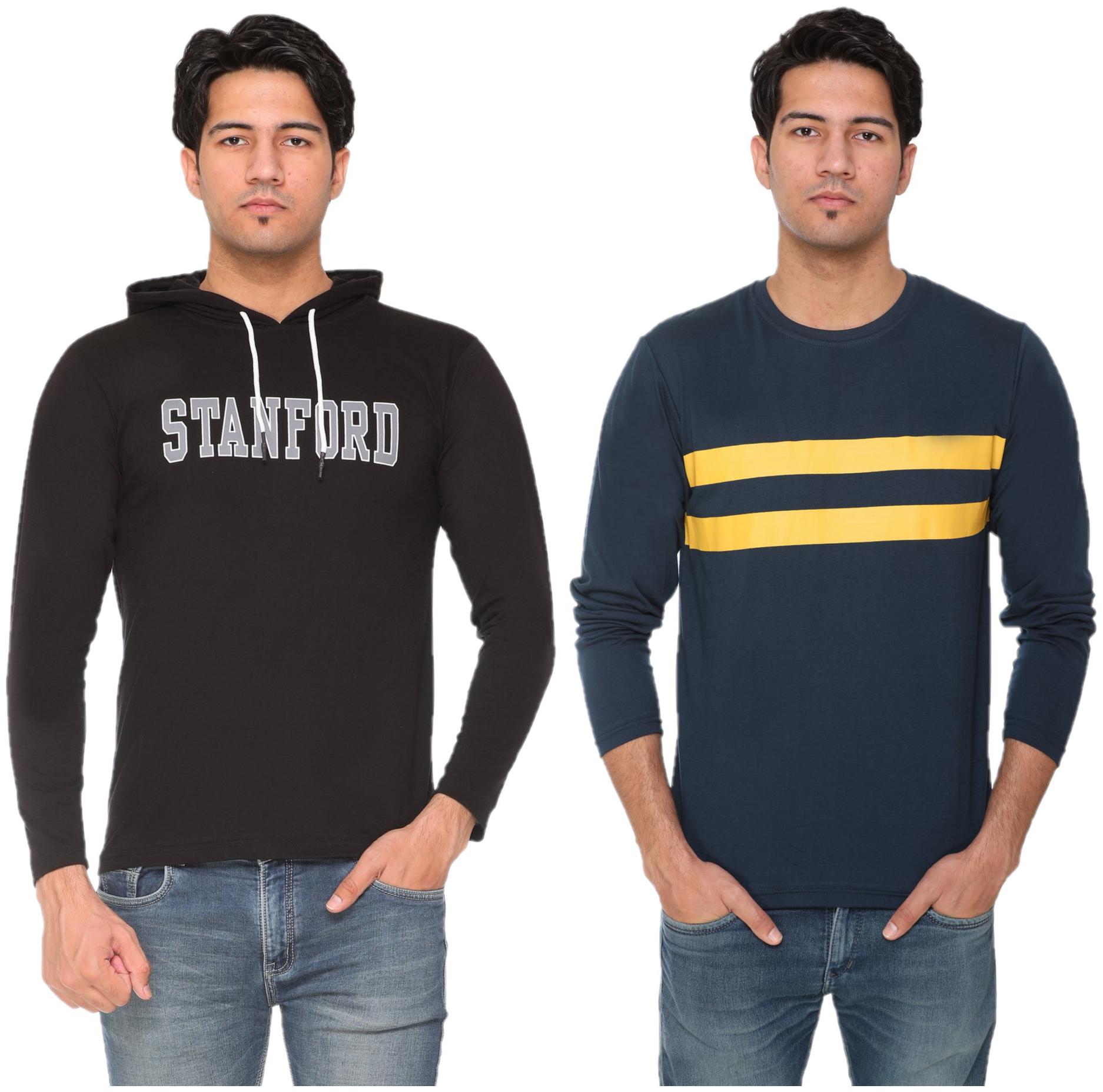 

HVBK Men Black Blue Regular fit Cotton Blend Round neck T-Shirt - Pack Of 2