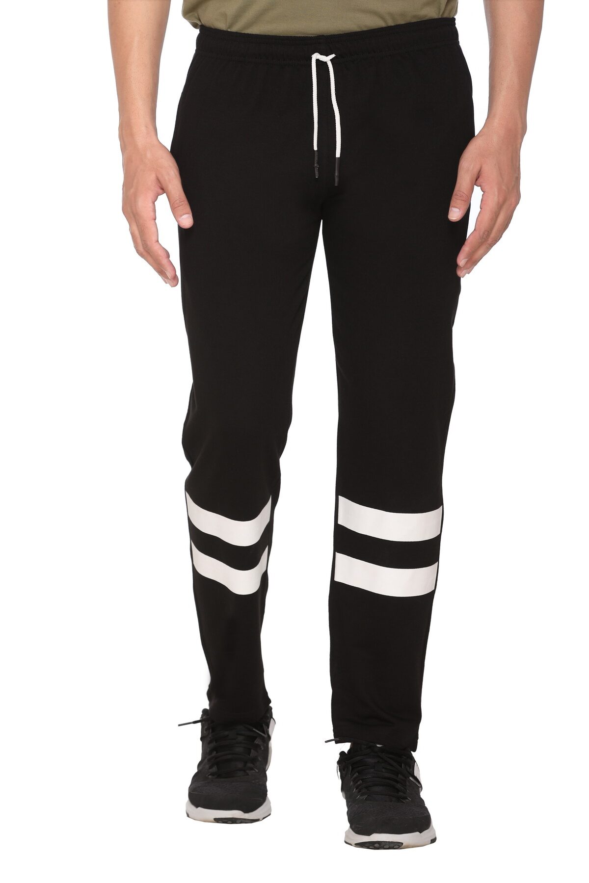 

HVBK Cotton Blend Printed Black Track Pants For Men