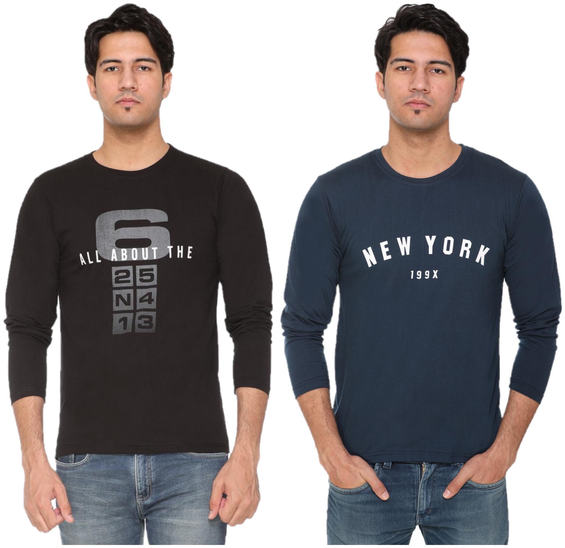 

HVBK Men Black Blue Regular fit Cotton Blend Round neck T-Shirt - Pack Of 2