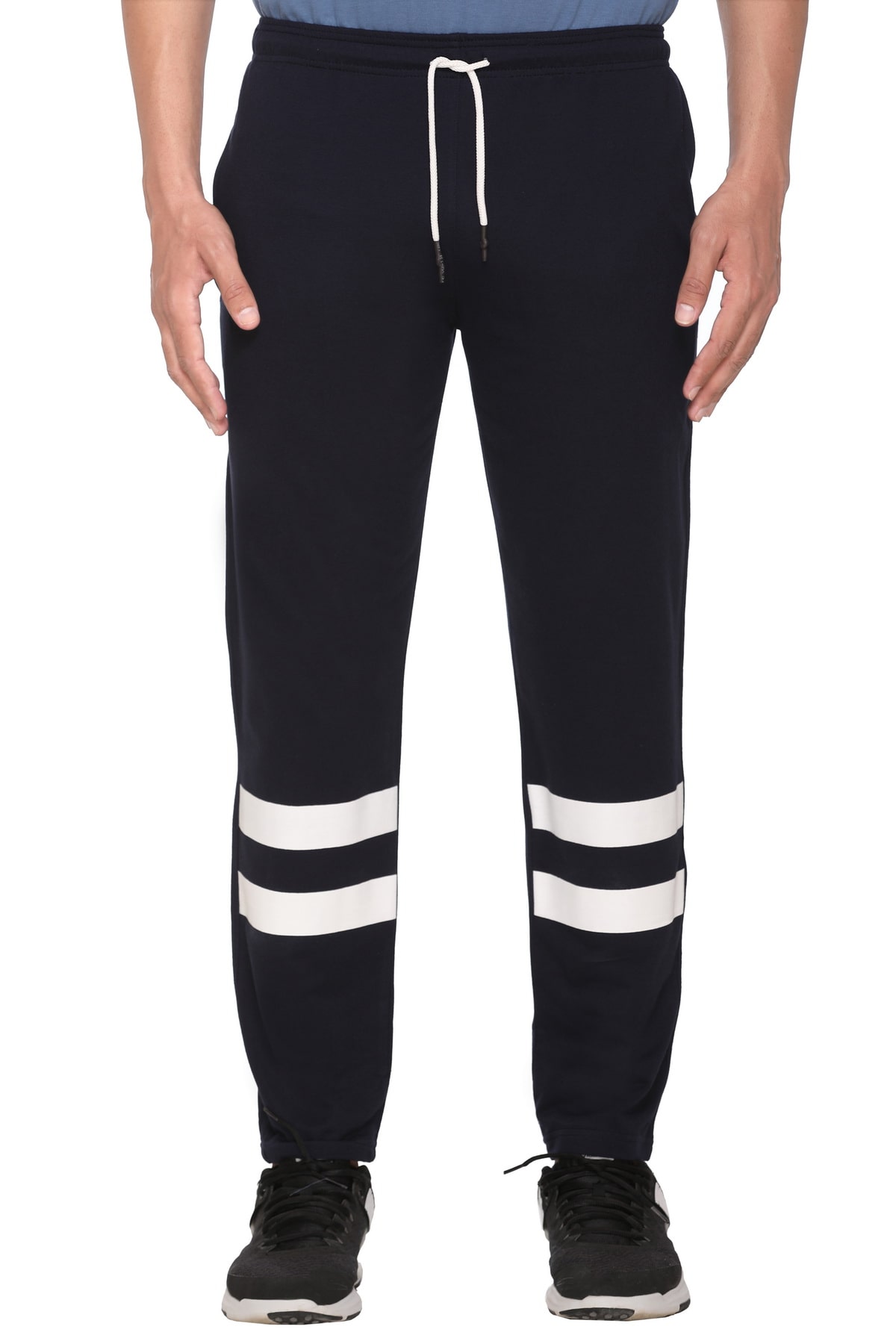 

HVBK Cotton Blend Printed Black Track Pants For Men