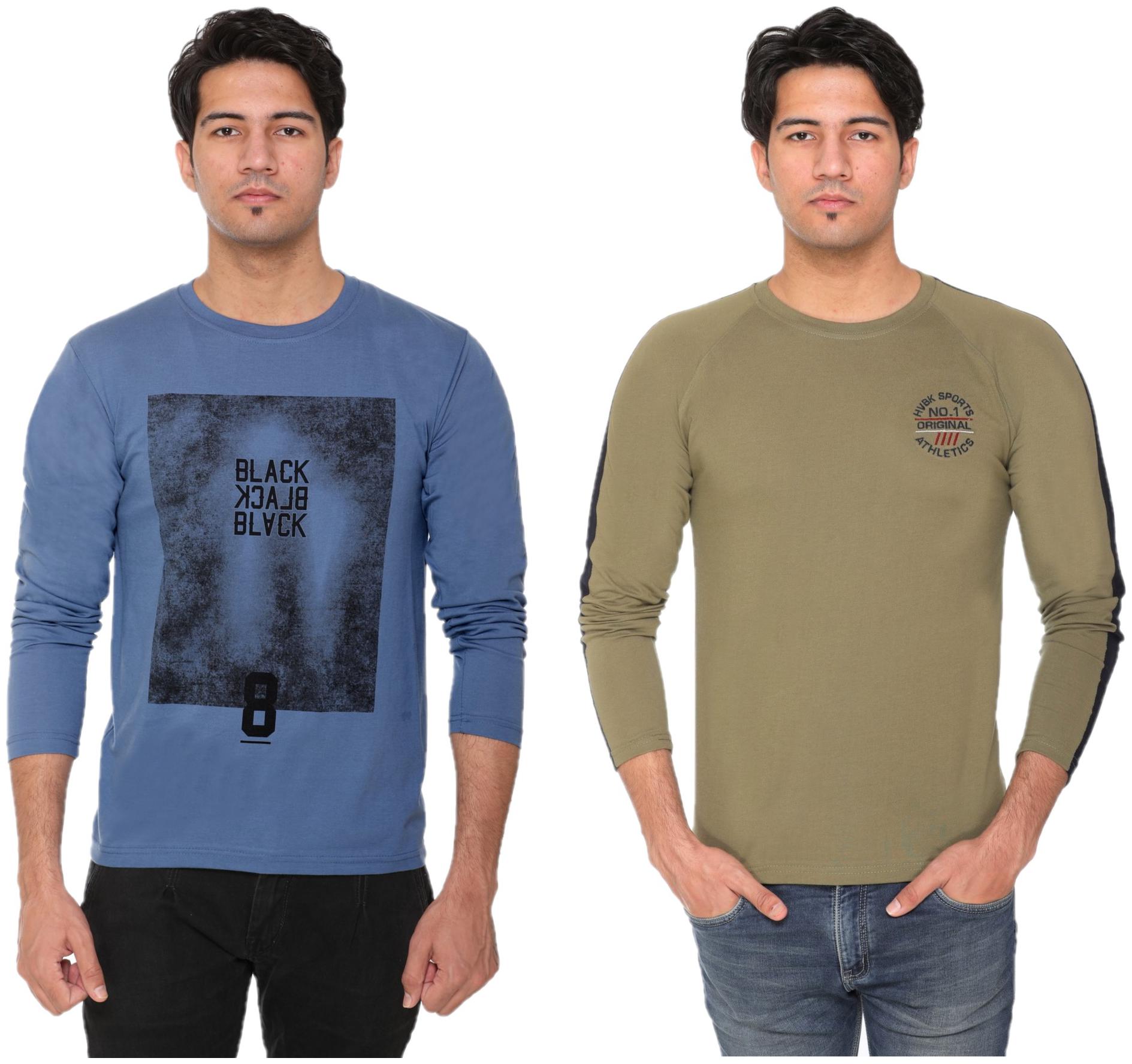 

HVBK Men Green Blue Regular fit Cotton Blend Round neck T-Shirt - Pack Of 2