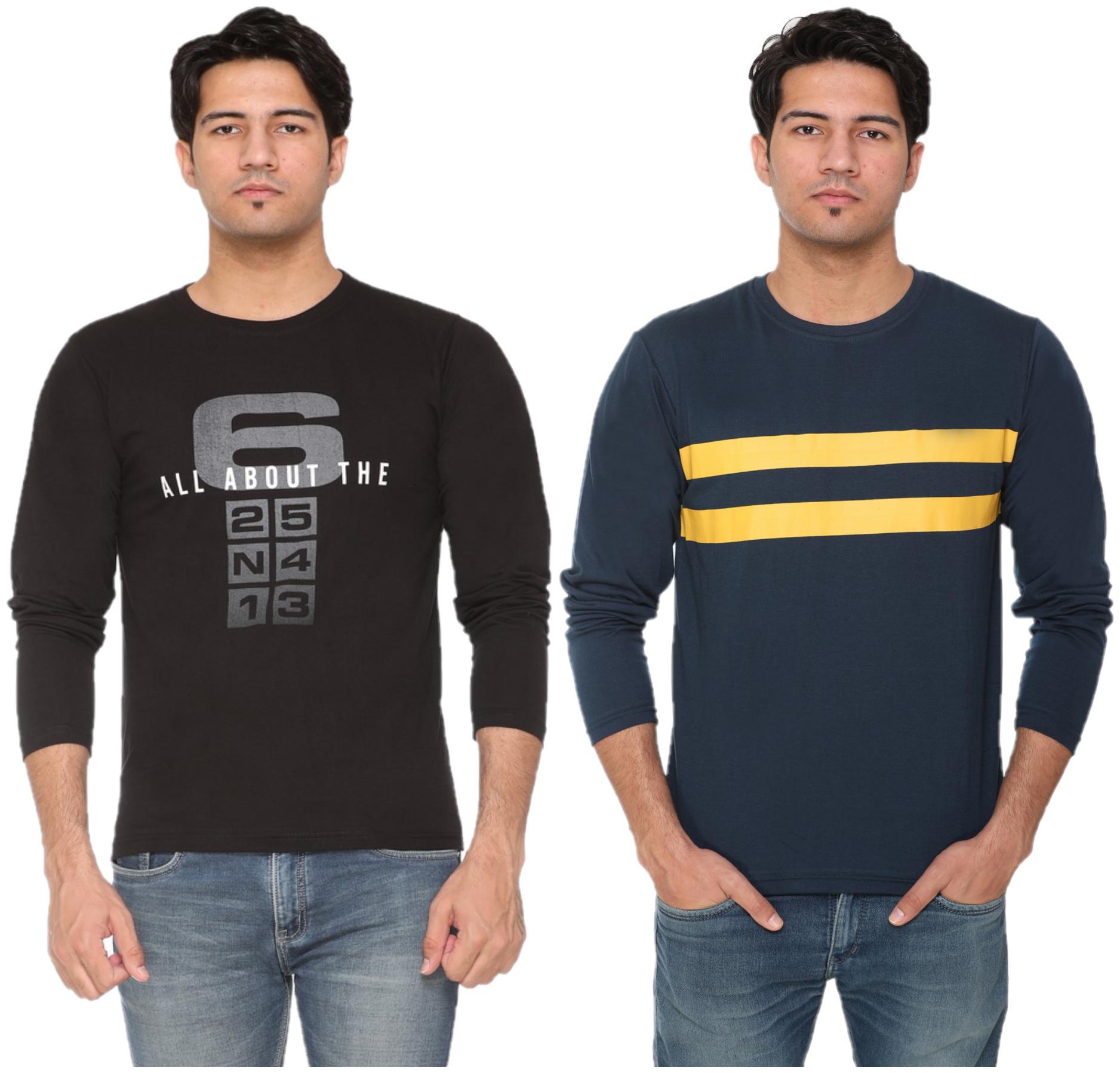 

HVBK Men Black Blue Regular fit Cotton Blend Round neck T-Shirt - Pack Of 2