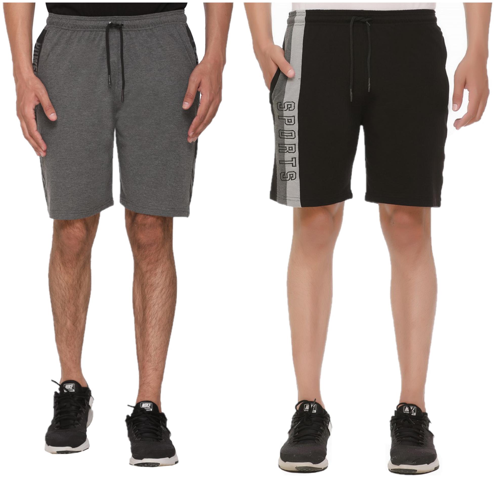 

HVBK Men Grey Black Regular Fit Regular Shorts