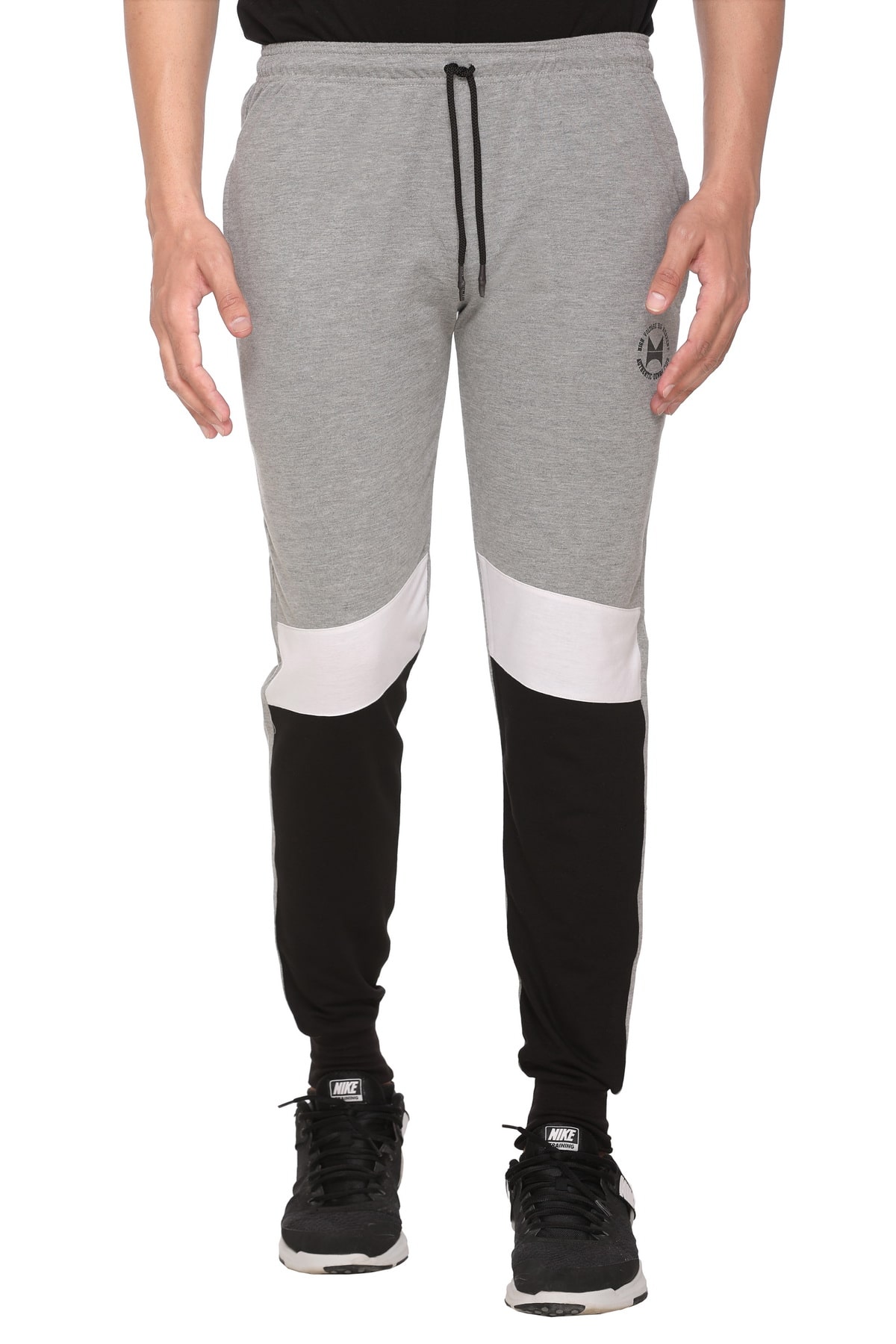 

HVBK Cotton Blend Solid Grey Black Track Pants For Men