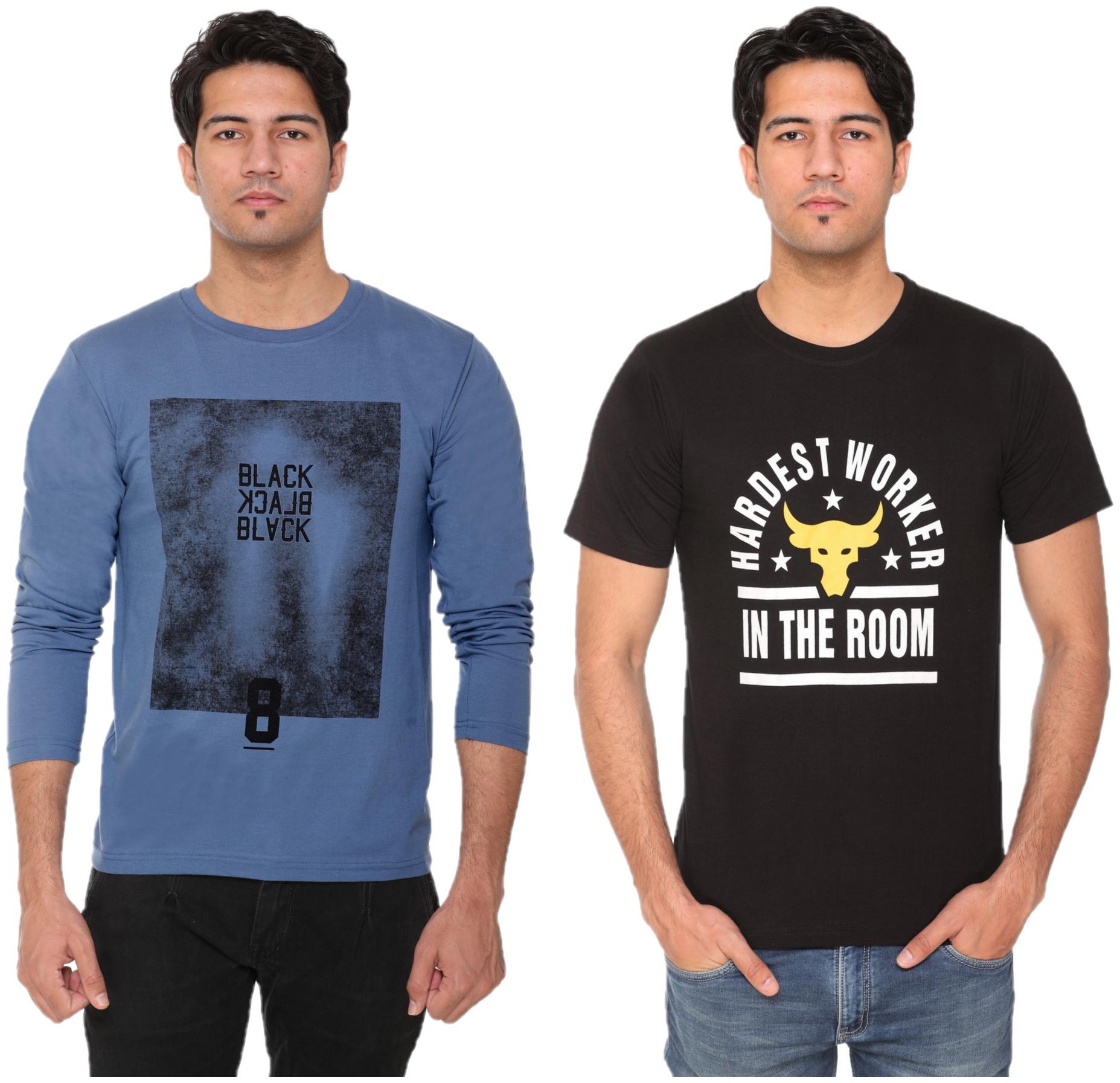 

HVBK Men Black Blue Regular fit Cotton Blend Round neck T-Shirt - Pack Of 2