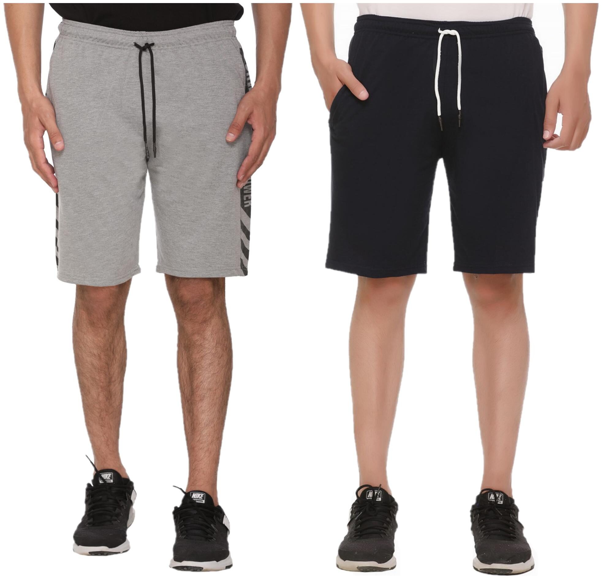 

HVBK Men Grey Black Regular Fit Regular Shorts