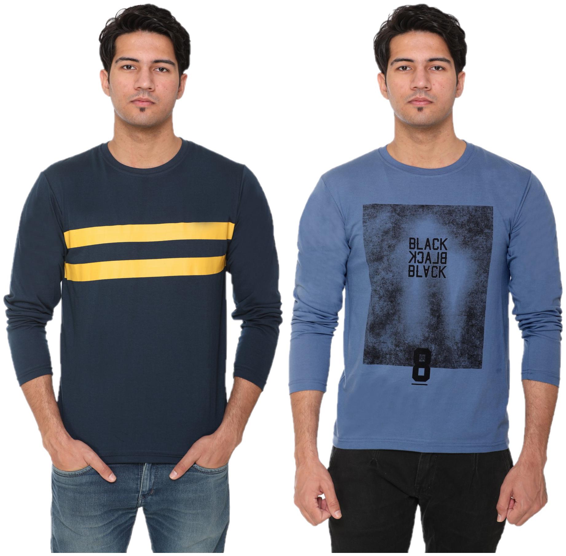 

HVBK Men Blue Regular fit Cotton Blend Round neck T-Shirt - Pack Of 2