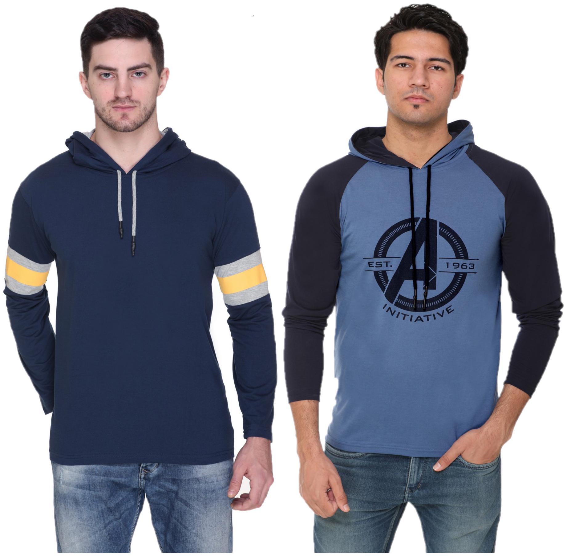 

HVBK Men Blue Regular fit Cotton Blend Hood T-Shirt - Pack Of 2