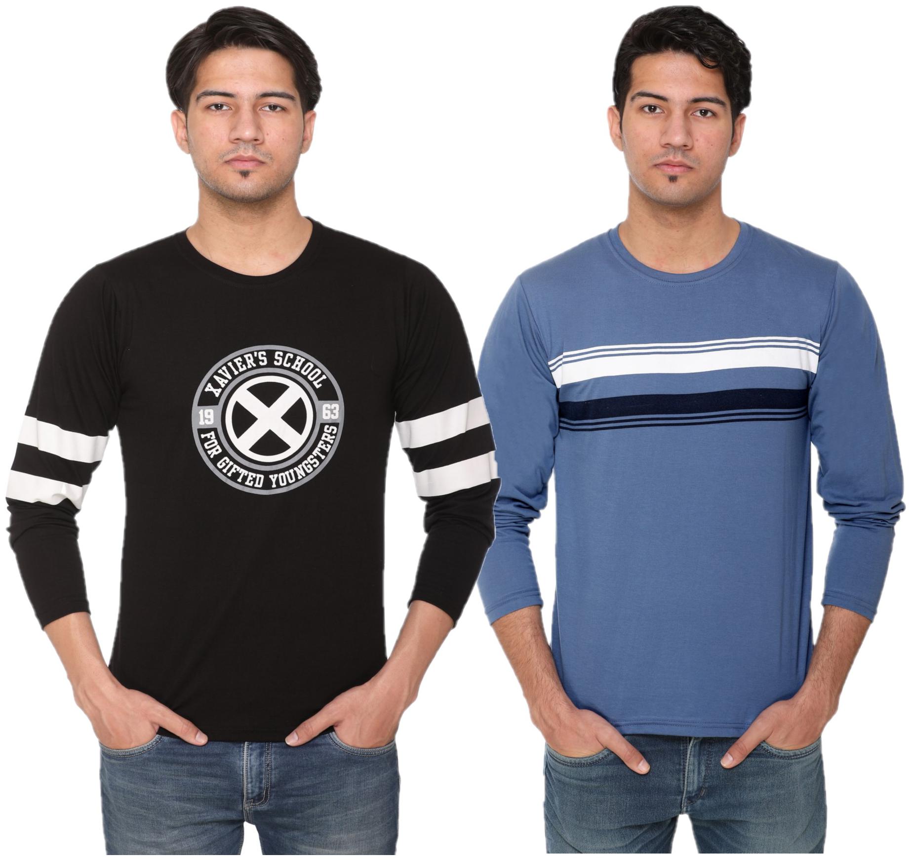 

HVBK Men Black Blue Regular fit Cotton Blend Round neck T-Shirt - Pack Of 2